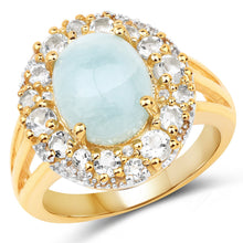 Load image into Gallery viewer, 14K Yellow Gold Plated 6.72 Carat Genuine Aquamarine and White Topaz .925 Sterling Silver Ring