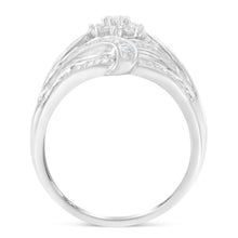 Load image into Gallery viewer, .925 Sterling Silver 1-1/8 Cttw Round & Baguette Diamond 'Flower & Fern' Cluster Cocktail Fashion Ring (I-J Color, I2-I3 Clarity) - Size 6