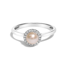 Load image into Gallery viewer, 10K White Gold 5MM Cultured Freshwater Pearl and Diamond Halo Ring (I-J Color, I1-I2 Clarity) - Ring Size 6.5
