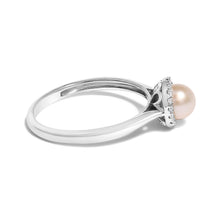 Load image into Gallery viewer, 10K White Gold 5MM Cultured Freshwater Pearl and Diamond Halo Ring (I-J Color, I1-I2 Clarity) - Ring Size 6.5