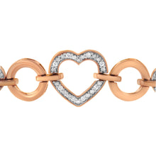 Load image into Gallery viewer, 14K Rose Gold Plated .925 Sterling Silver Diamond Accent Circle and Heart Link Adjustable 6â€-10†Bolo Bracelet