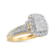 Load image into Gallery viewer, 14K Yellow and White Gold 1.00 Cttw Princess and Round Cut Emerald Shaped Halo Diamond Cluster Ring (SI1-SI2 Clarity, H-I Color) - Size 7