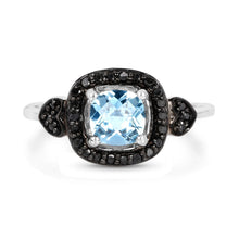 Load image into Gallery viewer, 1.19 Carat Genuine Swiss Blue Topaz & Black Diamond .925 Sterling Silver Ring