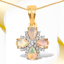 Load image into Gallery viewer, 14K Yellow Gold Plated 1.19 Carat Genuine Ethiopian Opal and White Topaz .925 Sterling Silver Pendant