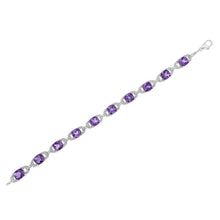 Load image into Gallery viewer, .925 Sterling Silver 7mm Cushion Cut Amethyst Gemstone and Diamond Tennis Link Bracelet (I-J Color, I1-I2 Clarity) - Size 7"