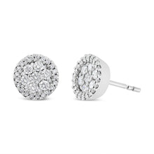 Load image into Gallery viewer, 14K White Gold 1.0 Cttw Brilliant-Cut Diamond Halo-Style Cluster Round Button Stud Earrings (H-I Color, I1-I2 Clarity)