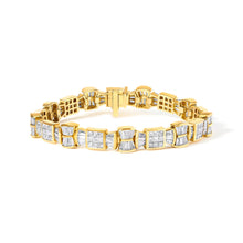 Load image into Gallery viewer, 14K Yellow Gold 9 7/8 Cttw Princess and Baguette Diamond Bow and Box Link Tennis Bracelet (G-H Color, VS1-VS2 Clarity) - 7" Inches