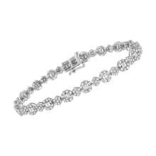 Load image into Gallery viewer, 10K White Gold 4.0 cttw Brilliant Round-cut and Baguette Diamond Floral Cluster Link Bracelet (I-J Clarity, I1-I2 Color) - Size 7"