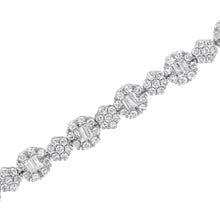 Load image into Gallery viewer, 10K White Gold 4.0 cttw Brilliant Round-cut and Baguette Diamond Floral Cluster Link Bracelet (I-J Clarity, I1-I2 Color) - Size 7"