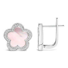 Load image into Gallery viewer, 14K White Gold Mother of Pearl and 1/5 Cttw Diamond Halo Star Stud Earrings