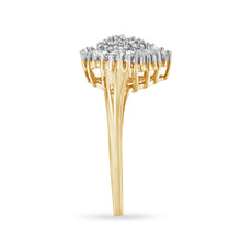 Load image into Gallery viewer, 10K Yellow Gold 1/2 Cttw Round & Baguette Cut Diamond Pear Shaped Domed Pavé Cluster with Halo Cocktail Ring (J-K Color, I1-I2 Clarity) - Size 4-1/4