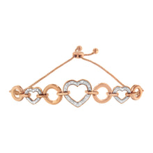 Load image into Gallery viewer, 14K Rose Gold Plated .925 Sterling Silver Diamond Accent Circle and Heart Link Adjustable 6â€-10†Bolo Bracelet