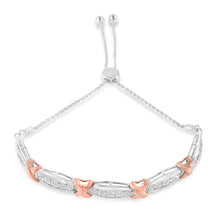 Load image into Gallery viewer, .925 Sterling Silver 1/4 Cttw Round-Cut Diamond X & Tapered Bar Miracle-Set Bolo Bracelet (I-J Color, I3 Clarity) - Two Tone Rose Gold & Silver