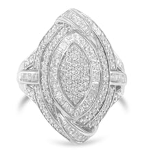 Load image into Gallery viewer, .925 Sterling Silver & 1-1/8 Cttw Diamond Marquise Shaped Cluster Triple Halo Knot Cocktail Fashion Ring (I-J Color, I2-I3 Clarity) - Size 6