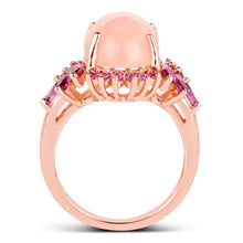 Load image into Gallery viewer, 14K Rose Gold Plated 9.13 Carat Genuine Morganite and Rhodolite .925 Sterling Silver Ring