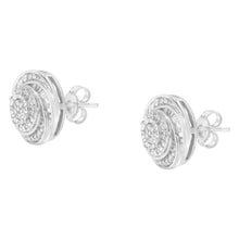 Load image into Gallery viewer, .925 Sterling Silver 1/4 Cttw Baguette and Round Diamond Swirl Love Knot Stud Earrings (I-J Color, I3 Clarity)