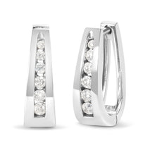 Load image into Gallery viewer, 14k White Gold 1/4 Cttw Channel-Set Brilliant Round-Cut Diamond Hoop Earrings (I-J Color, I2-I3 Clarity)