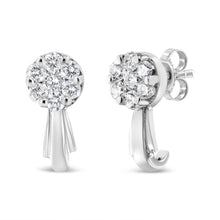 Load image into Gallery viewer, 14K White Gold 3/4 Cttw Diamond Floral Cluster Drop and Dangle Stud Earrings (H-I Color, I1-I2 Clarity)