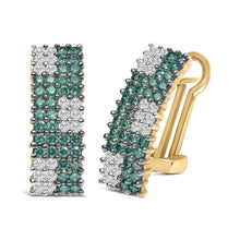 Load image into Gallery viewer, 14K Yellow Gold 2.00 Cttw White and Treated Blue Diamond Four-Row Pavé Omegaback Earrings (H-I Color, SI1-SI2 Clarity)