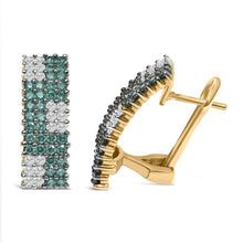 Load image into Gallery viewer, 14K Yellow Gold 2.00 Cttw White and Treated Blue Diamond Four-Row Pavé Omegaback Earrings (H-I Color, SI1-SI2 Clarity)