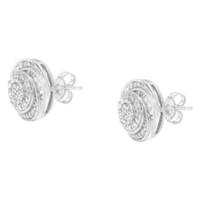 Load image into Gallery viewer, .925 Sterling Silver 1/4 Cttw Baguette and Round Diamond Swirl Love Knot Stud Earrings (I-J Color, I3 Clarity)