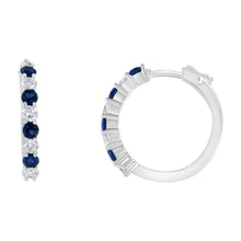 Load image into Gallery viewer, 10K White Gold, ½ Cttw Diamond, & ½ Cttw Lab-Grown Blue Sapphire Leverback Hoop Earrings (H-I Color, I1-I2 Clarity)