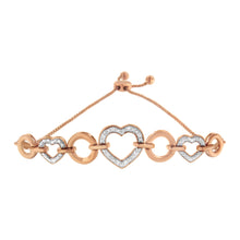 Load image into Gallery viewer, 14K Rose Gold Plated .925 Sterling Silver Diamond Accent Circle and Heart Link Adjustable 6â€-10†Bolo Bracelet