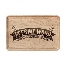 Load image into Gallery viewer, Engraved 'Bite My Wood' Wooden Cutting Board — Funny BBQ & Kitchen Gift