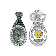 Load image into Gallery viewer, 2.55 Carat Genuine Green Amethyst, Green Diamond & White Diamond .925 Sterling Silver Earrings