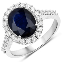 Load image into Gallery viewer, 3.70 Carat Genuine Blue Sapphire and White Diamond 14K White Gold Ring