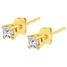 Load image into Gallery viewer, 14K Yellow Gold 1/5 Cttw Princess-Cut Square Near Colorless Diamond Classic 4-Prong Solitaire Stud Earrings (I-J Color, I2-I3 Clarity)