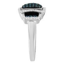 Load image into Gallery viewer, Black Rhodium Plated .925 Sterling Silver 1/2 Cttw White & Blue Diamond Square Halo Cocktail Ring (Fancy Blue & H-I Color, I2-I3 Clarity) - SIze 6
