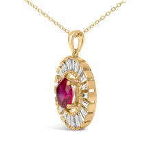 Load image into Gallery viewer, 14K Yellow Gold Plated Sterling Silver Lab Grown Ruby and Diamond Medallion Pendant Necklace