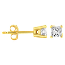 Load image into Gallery viewer, 14K Yellow Gold 1/5 Cttw Princess-Cut Square Near Colorless Diamond Classic 4-Prong Solitaire Stud Earrings (I-J Color, I2-I3 Clarity)