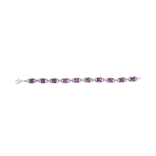 Load image into Gallery viewer, .925 Sterling Silver 7mm Cushion Cut Amethyst Gemstone and Diamond Tennis Link Bracelet (I-J Color, I1-I2 Clarity) - Size 7"