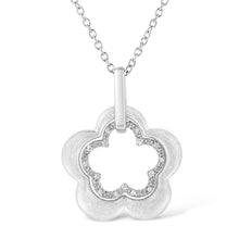 Load image into Gallery viewer, Matte Finished .925 Sterling Silver Diamond Accent Double Flower Shape 18" Satin Finished Pendant Necklace (I-J Color, I1-I2 Clarity)