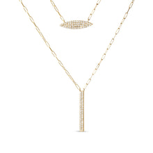 Load image into Gallery viewer, 14K Yellow Gold 3/8 Cttw Two-Strand Marquise and Bar Charm Paper Clip Link Pendant Necklace (I-J Color, I1-I2 Clarity) -18" and 20" Inch Lengths