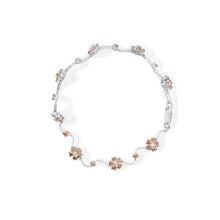 Load image into Gallery viewer, 10K White Gold 4.0 Cttw Champagne and White Diamond Floral Cluster and Station Link Bracelet (H-I Color, SI2-I1 Clarity) - 7" Inches