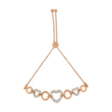 Load image into Gallery viewer, 14K Rose Gold Plated .925 Sterling Silver Diamond Accent Circle and Heart Link Adjustable 6â€-10†Bolo Bracelet