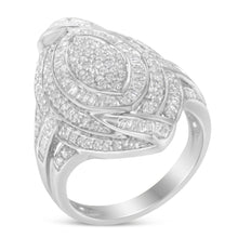 Load image into Gallery viewer, .925 Sterling Silver & 1-1/8 Cttw Diamond Marquise Shaped Cluster Triple Halo Knot Cocktail Fashion Ring (I-J Color, I2-I3 Clarity) - Size 6