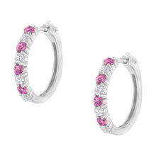 Load image into Gallery viewer, 10K White Gold, ½ Cttw Diamond, & ½ Cttw Lab-Grown Blue Sapphire Leverback Hoop Earrings (H-I Color, I1-I2 Clarity)
