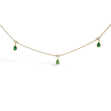 Load image into Gallery viewer, 10K Yellow Gold Dangling 5x3 mm Green Emerald and Diamond Station Necklace - 18" Inches