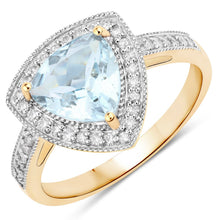 Load image into Gallery viewer, 1.58 Carat Genuine Aquamarine and White Diamond 14K Yellow Gold Ring