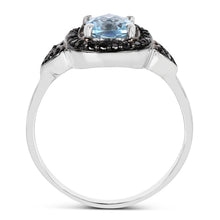 Load image into Gallery viewer, 1.19 Carat Genuine Swiss Blue Topaz & Black Diamond .925 Sterling Silver Ring