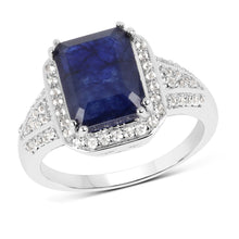 Load image into Gallery viewer, 4.80 Carat Glass Filled Sapphire and White Topaz .925 Sterling Silver Ring