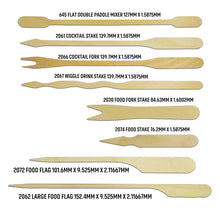 Load image into Gallery viewer, Flat Birchwood Food Stakes In Cardboard Reusable Box