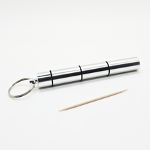 Load image into Gallery viewer, Portable Toothpick Holders – Keychain with Screw Cap in Aluminum & Wood Designs