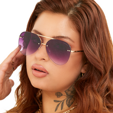 Load image into Gallery viewer, Smaller Megan 2 - Purple Metal Aviator Sunglasses with Gold Frame