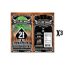 Load image into Gallery viewer, "BiteMyWood cinnamint flavored birchwood toothpicks 21 count reusable bag