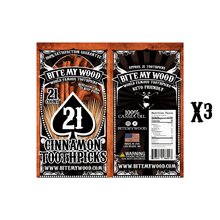Load image into Gallery viewer, "BiteMyWood cinnamon flavored birchwood toothpicks 21 count reusable bag